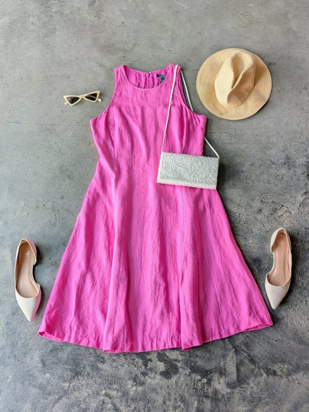 Lauren Ralph Lauren Pink Linen Skater Midi Dress size 8 summer cocktail party